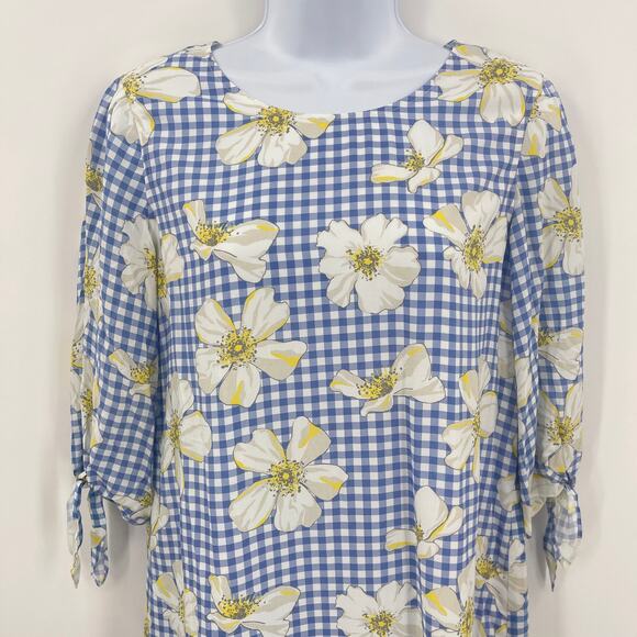 Draper James NEW Dress Women's 2 Exclusive Scad Blue Gingham Floral Shift Mini - Picture 5 of 12